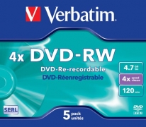 Pyta DVD RW Verbatim 4,7GB 4x Colours slim case